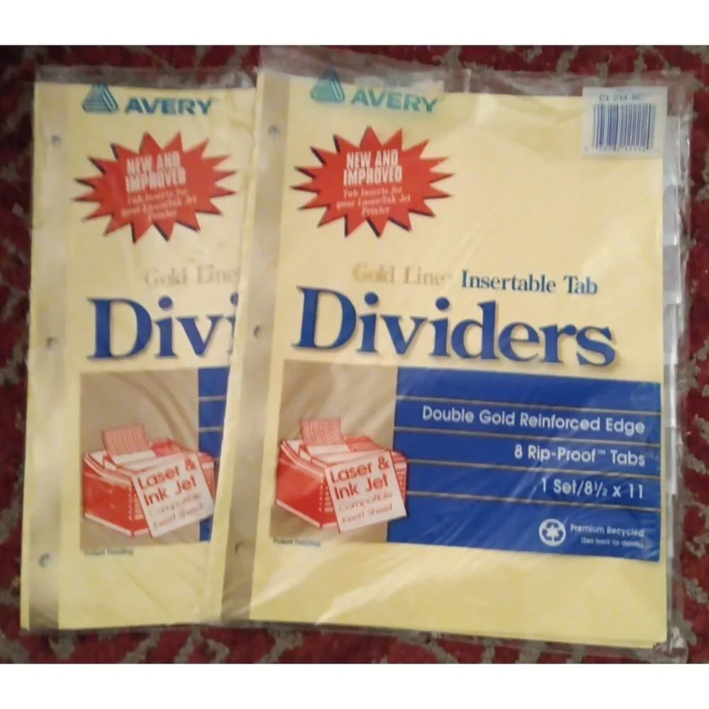 Avery 8 Clear Insertable Tab Gold Line 2 Sets School Supplies